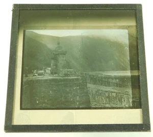 Antike Glas s/w magische Laterne Dia Rheinischer Turm Lynmouth Hafen Devon um 1900 - Bild 1 von 3