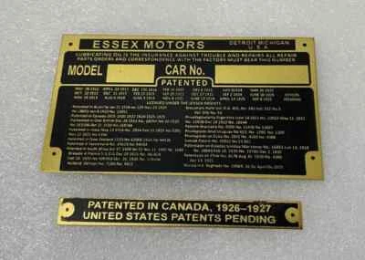 Placa de detalle de información de datos de latón Essex Morors |Apto para Foto 1 de 4