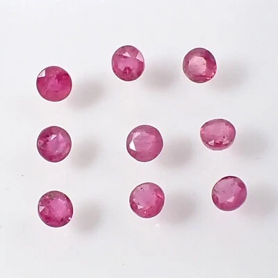 1.27 carats Qty 9 Pieces Round 2.9-3.0 mm Red-Pinkish Natural Ruby Gemstone - Image 1 of 4