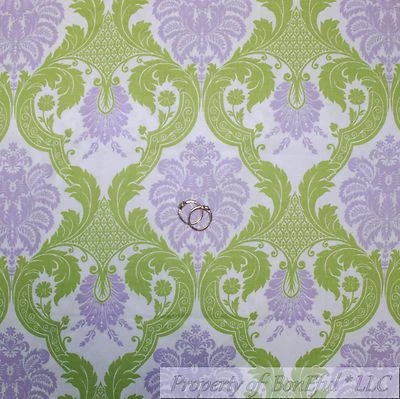 BonEful Fabric FQ Cotton Quilt White Purple Green Leaf Flower Old World Damask L - Image 1 of 4