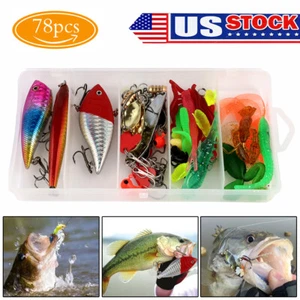 78pcs Metal Fishing Lures Crankbaits Spinner Kits Metal Baits Bass Hook Box~ - Picture 1 of 13