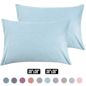 NTBAY Washed Cotton Pillowcase Envelope Closure Pillow Cases 2 Pack Queen King - Picture 1 of 42