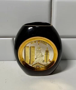 Jarrón The Art of Chokin con bordes de oro 24k Nueva York/Torres Gemelas/Estatua de la Libertad. Japón - Imagen 1 de 5