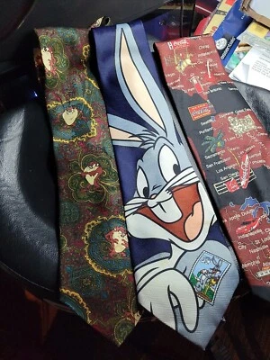 Lote De 3 Corbatas De Colección Looney Tunes Taz Bugs Bunny Formales Para Hombre Años 90 Corbata Coca Foto 1 de 4