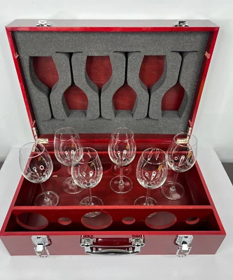 Caja de madera de vino y copas de vino GRANDS VINS DE BORDEAUX 19"x13"x7" con 6 copas de vino Foto 1 de 4