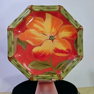 Raymond Waites Rojo Amazonas Tropical Flor Bambú Borde 9" Plato Cerámico-1 - Imagen 1 de 3
