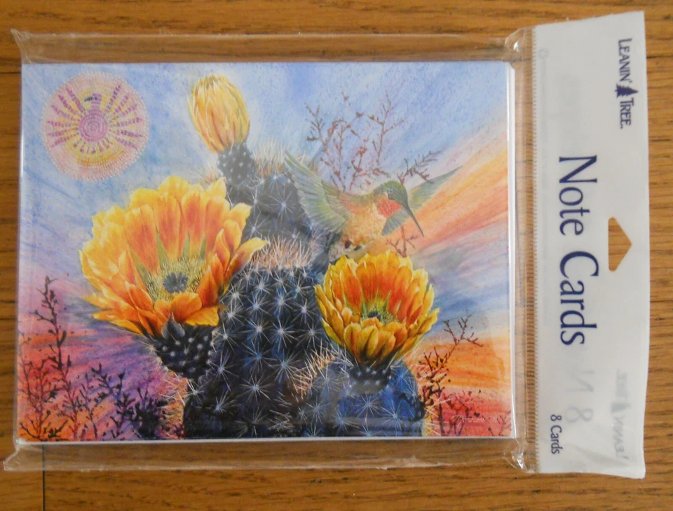8 Leanin Tree Cards Blank Inside DESERT SCENE CACTUS with HUMMINGBIRD, Southwest - Image 1 of 1