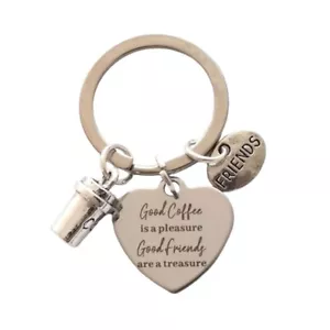"Good Coffee is a pleasure Good Friends are a treasure" - Bag Charm - Keyring - Picture 1 of 5