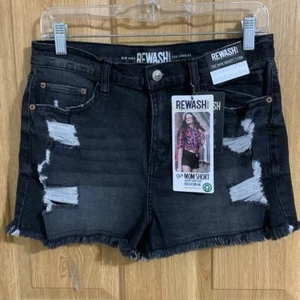 Super High-Rise Mom Denim Shorts Juniors Size 7 / Women's 28 Black NWT Rewash - Picture 1 of 9