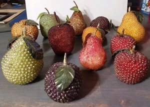 Vintage Beaded Fruit Ornaments Lot 13 Apples Pears Berries Oranges - Picture 1 of 8