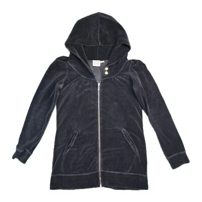 Chaqueta de terciopelo para mujer Y2K Juicy Couture mediana negra con capucha vintage de colección  Foto 1 de 4
