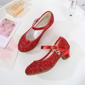 Girls Purple High Heels Princess Leather Shoes Children's Party Wedding Footwear - Picture 1 of 20