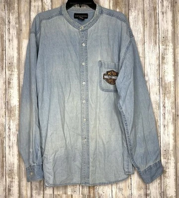 RARE Vintage Harley Davidson Embroidered Denim Button Down Shirt Size XL - Image 1 of 4
