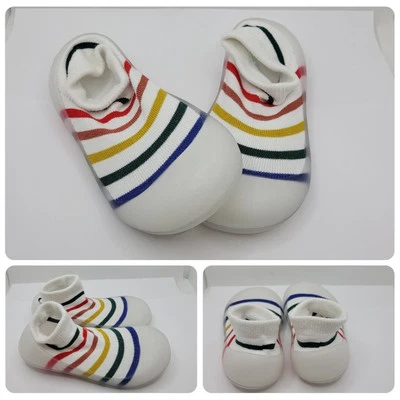 Zapatos calcetín de suela suave para niños pequeños rayas arco iris antideslizantes planos talla 9/10 (UE 26/27) Foto 1 de 4