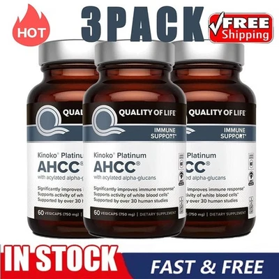 1-3 Pack Kinoko Platinum AHCC, 60 pflanzliche Kapseln,Quality of Life--