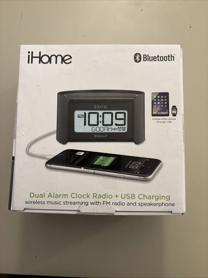 iHome iBT230 Bluetooth Dual Alarm FM Clock Radio USB Charging Wireless Music - Image 1 of 4