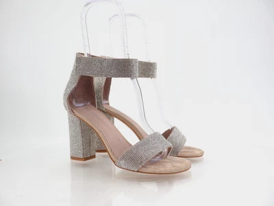 Sandalia Jeffrey Campbell Plateada Estrás Desnudo Tacón Bloque Talla 8 Correa al Tobillo Foto 1 de 4