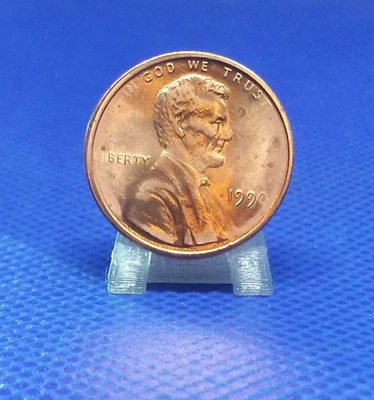 1990 1c Lincoln Cent Struck Thru grease UNC Red - Image 1 of 2