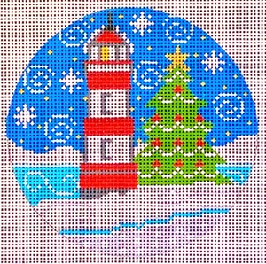 Needlepoint Handpainted Danji Christmas Lighthouse #1 4" - Picture 1 of 4