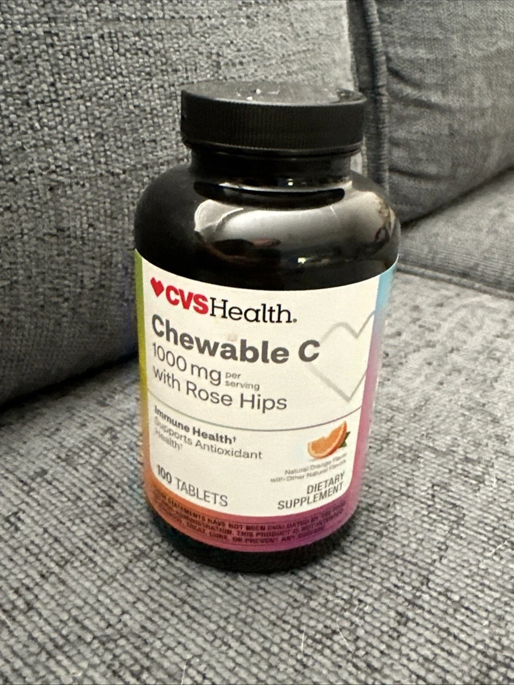 CVS Health Masticable C - 1000 MG con Rosa Mosqueta - 100 Comprimidos - Totalmente NUEVO / Sellado Foto 1 de 2