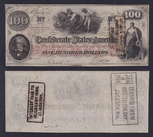Banconota Stati Confederati America 100 dollars 1862 P.-45 SUP+/AU+ - Picture 1 of 1