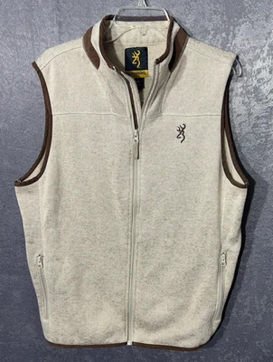 男式 Browning 毛衣背心全拉链口袋棕色 L 码聚酯纤维 — 第 1/4 张图片