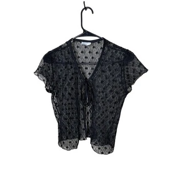 Cárdigan vintage con cuello en V y corbata a lunares transparentes negros para mujer Mein capas S Foto 1 de 4