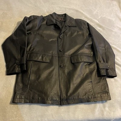 Vintage Phase Two Jacket Men XLT Black Leather Bomber Heavyweight Coat Casual - Image 1 of 4