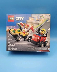 LEGO City Pizza vs. Fire Truck Race Car Pack Building Toy w/ Chef & Firefighter - Picture 1 of 6