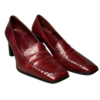 Zapatos mocasines de cuero Antonio Melani talla 7 rojo intenso con cordones tacón de 2,75" punta cuadrada Foto 1 de 4