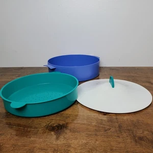Tupperware Micro Steamer #3066 Microwave Rice & Vegetable Cooker Blue Teal - Picture 1 of 10