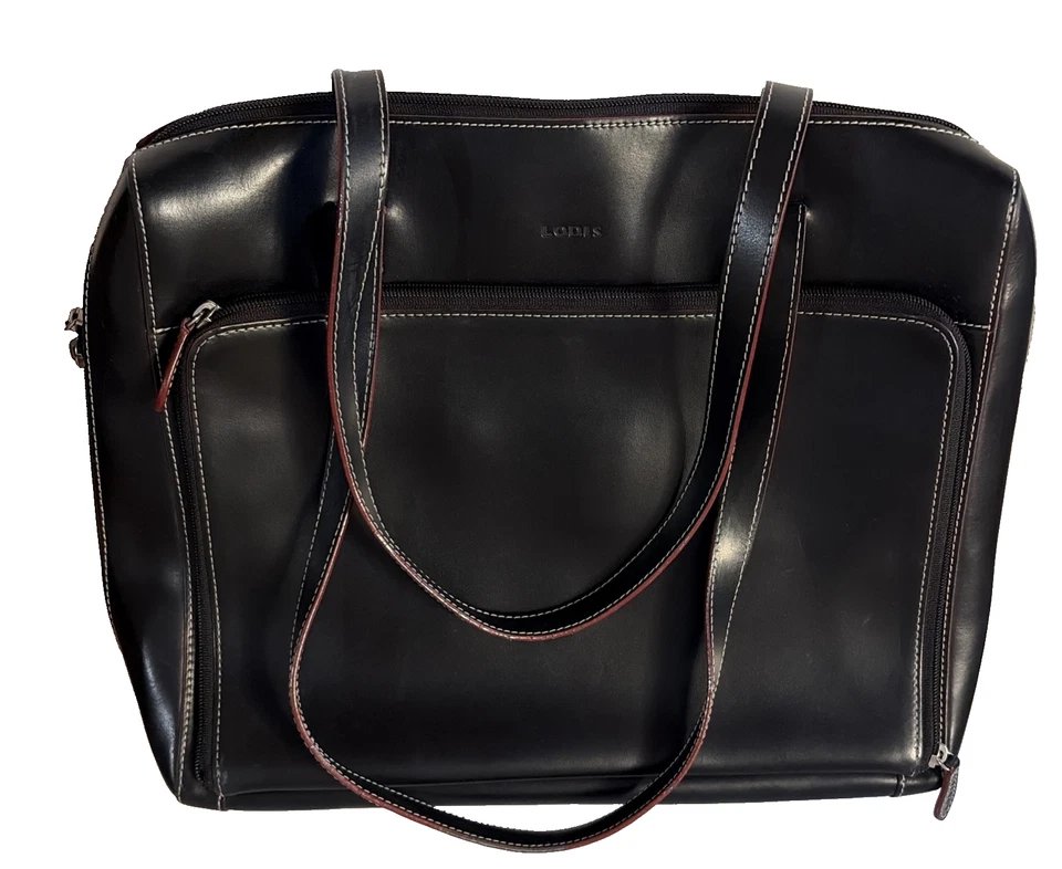 Bolsa tote para laptop Lodis Audrey com zíper superior lisa preta vermelha acabamento couro viagem escolar - Imagem 1 de 4