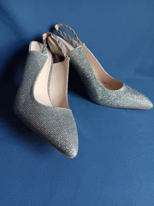 Scarpe decolte donna Olivia Miller argento glitter tacco slingback misura 9,5 - Foto 1 di 8