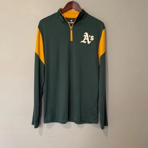 Camisa Atletismo Oakland Para Hombres Grande Verde Amarillo MLB Fanáticos del Béisbol 1/4 Cremallera - Imagen 1 de 8