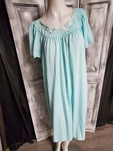 Miss Elaine Vintage M leichtes kokettetes Nachthemd Kleid Blumenstickerei Flatter Slv - Bild 1 von 6