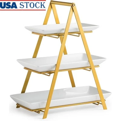 Soporte para servir de 3 niveles platos de cerámica plegables exhibición de alimentos diseño moderno nuevo Foto 1 de 4