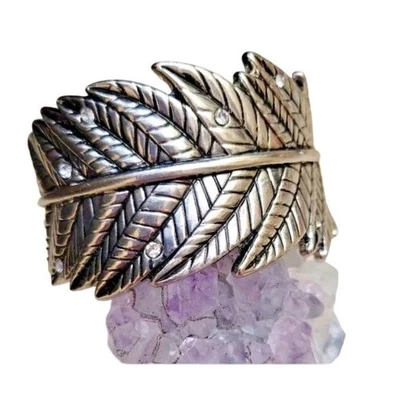 Guess перо со стразами дизайн старинный серебристый тон манжеты браслет маленький запястье - Изображение 1 из 4