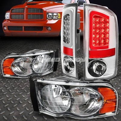 CHROME HEADLIGHT+AMBER CORNER+CHROME 3D LED BRAKE TAIL LIGHT FOR 02-05 DODGE RAM - Изображение 1 из 4