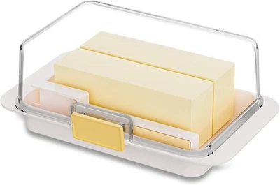 White Airtight Butter Dish with Lid for Countertop, Stylish Container with Cutte - Image 1 of 4