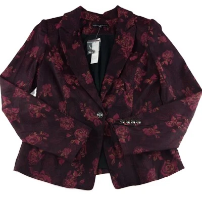 Blazer Traje Chaqueta Mujer WHBM Rosa Jacquard Talla 10 Granadina Negro Un Botón Foto 1 de 4