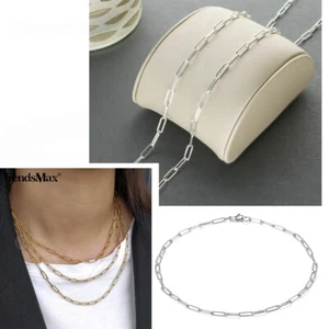 4mm Silver/Gold Plated Stainless Steel Paperclip Rolo Link Chain Necklace Choker - Picture 1 of 36