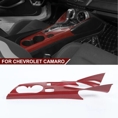 Cubierta de panel portavasos de cambio de marchas para Chevrolet Camaro 2016-2022 rojo carbono Foto 1 de 4