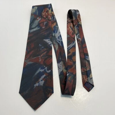 Gravata Tango By Max Raab estampa abstrata 100% rayon azul marinho ouro borgonha - Imagem 1 de 4