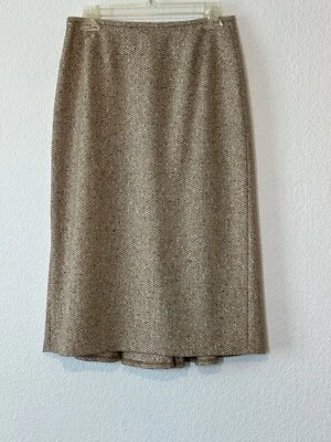 Falda de lana y seda Lafayette 148 para mujer talla 6 marrón tweed tulipán plisado trasero Foto 1 de 4