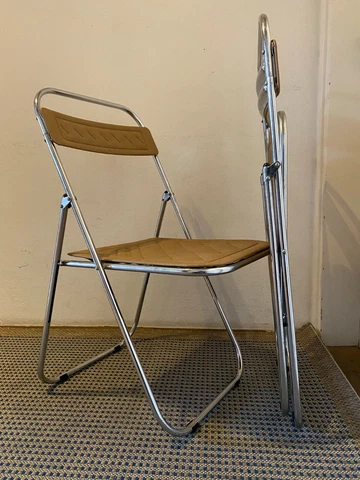 Pair of Vintage Folding Chair Chrome Mid Century Space Age Avto ZAZ Soviet Rare Cover