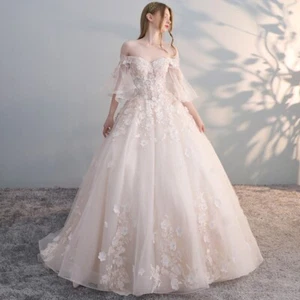 Elegant Tulle Lace Applique Ball Gown Wedding Dress Off Shoulder Bridal Gown - Picture 1 of 11