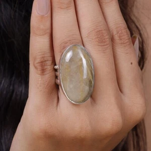 Golden Rutile Quartz Ring Handmade Ring 925Sterling Silver Bohemian Jewelry Gift - Picture 1 of 10