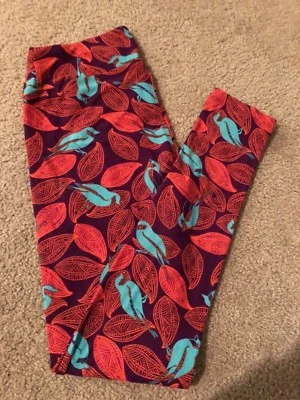 NEW LuLaRoe OS Leggings Bird Birds Sparrows Fall Vines Teal Leaves UNICORN #299 - Image 1 of 2