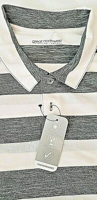 Great Northwest Mens Polo Shirt Size XXL Gray White Stripes 2 Buttons Brand New! - Image 1 of 4