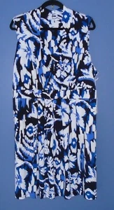 Chico's JAMINA FLORAL SHORT DRESS Size 4 XXL 20 22 Blue Pleated V Pocket NWT $99 - Picture 1 of 9